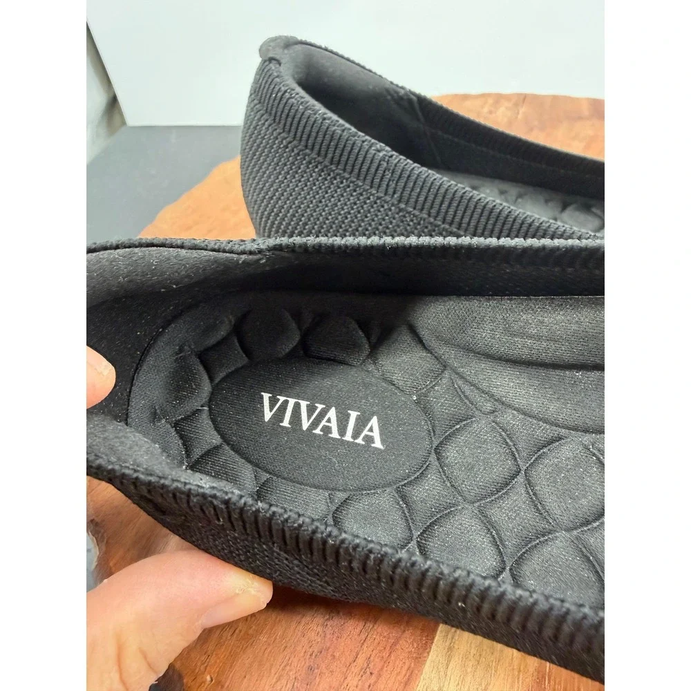 Vivaia claire walker Round Toe Flats Women 37.5 7 Black Knit Sustainable Slip On